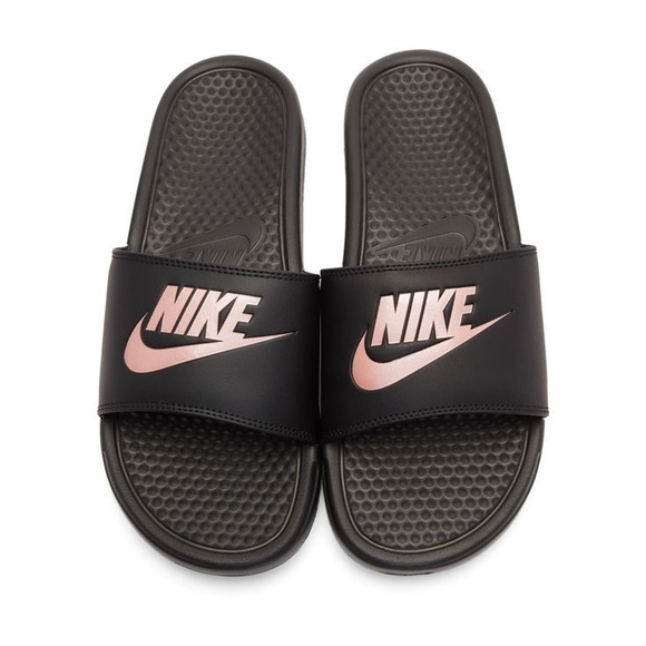 nike rose gold flip flops